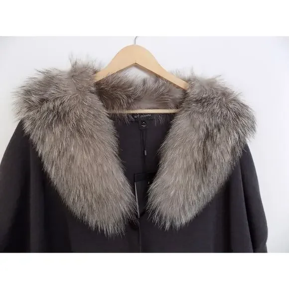 St. John poncho cape with fur collar size Medium NWT - Picture 3 of 16